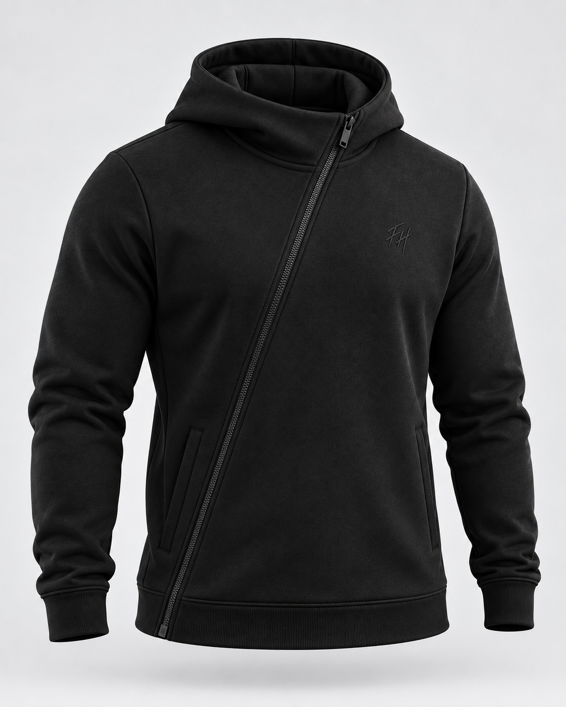 Sudadera negra masculina FH con cierre diagonal